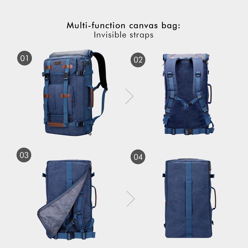 WITZMAN Canvas Backpack Vintage Travel Backpack Large Laptop Bags Convertible Shoulder Rucksack(A519-1 Classic Blue) - Image 4
